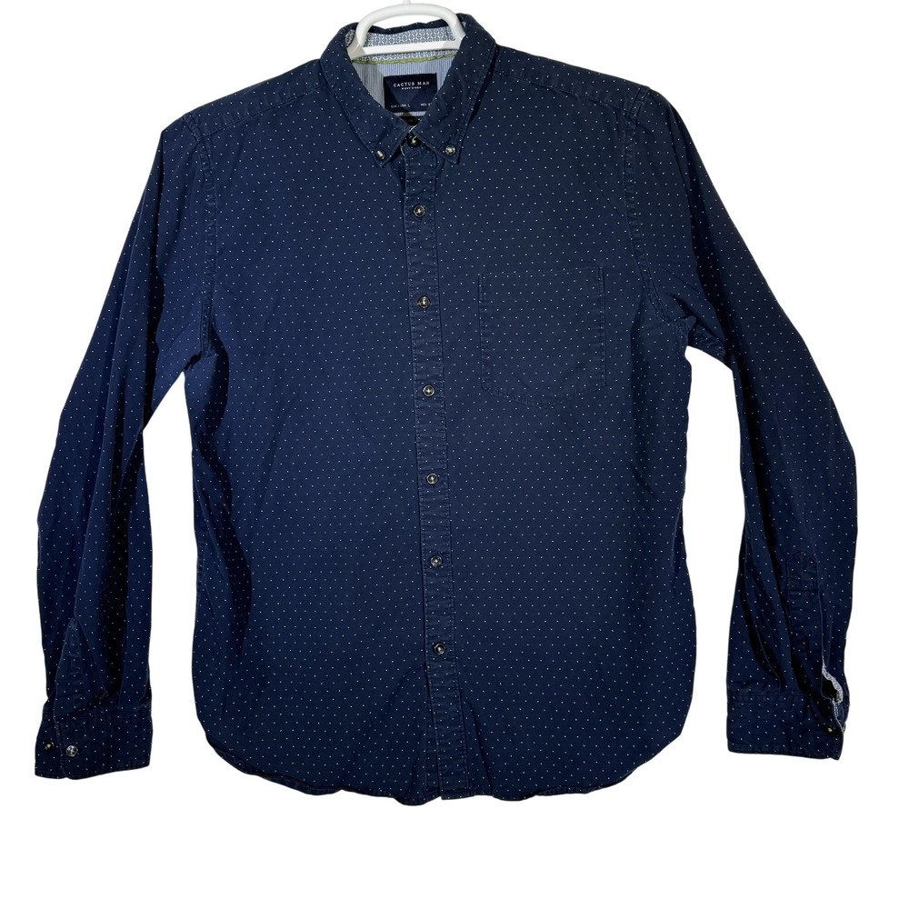 Cactus Man Shirt Mens Large Slim Fit Button Down Long Sleeve Polka Dot Dress
